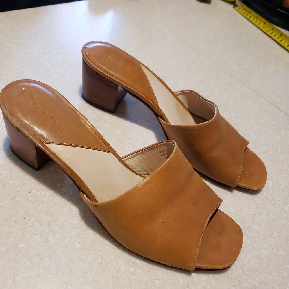 Nisolo Elizabeth Tan Leather Open Toed Heels Size 9 eu 40